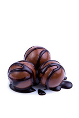 Chocolate candies on a white background.