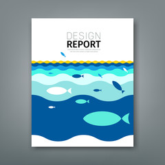 Cover Annual report concept fish on blue sea background