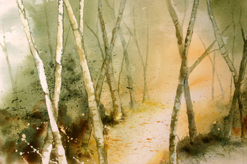 Original watercolour, forest path background.
