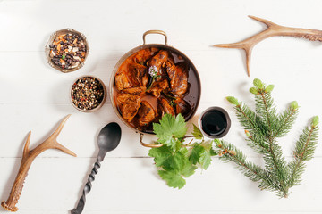 Copper, pot of spicy deer goulash