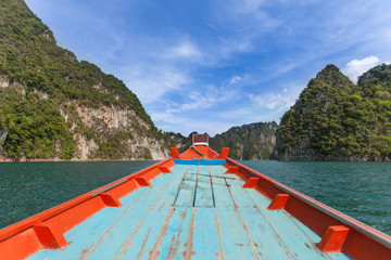 small boats in the Ratchapapha dam, Surat Thani province, Thaila