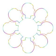 Eight colored heads in a circle behind
