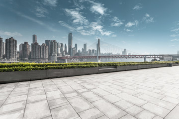 modern skyline and empty road