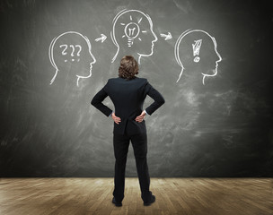Businessman Looking at Innovation Drawing on Board