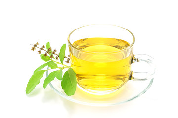 Sweet basil tea mix honey on white background