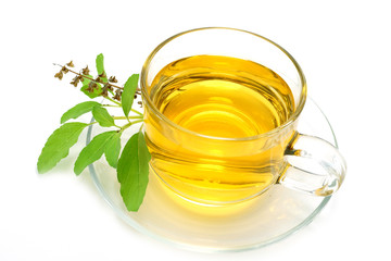 Sweet basil tea mix honey on white background