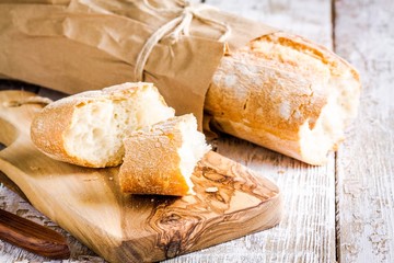 French Baguette on cutting board