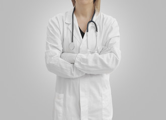 Chirurgo camice bianco stetoscopio su sfondo grigio