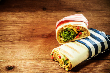 Fototapeta na wymiar Vegetarian Grilled Couscous Burrito Wraps