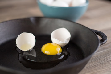 Eggs in frying pan.