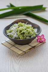 Pounded unripe rice, Shredded rice grain with coconut, Tradition