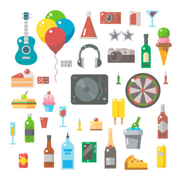 Flat design of party items set