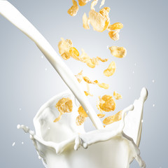 Naklejka na ściany i meble Corn Flakes and milk. Concept for health and healthy breakfast food
