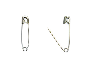 safety pins, open and closed isolated on white