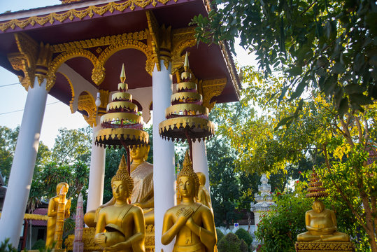 The Temple With Gold In The Capital Of Laos, Vientiane.