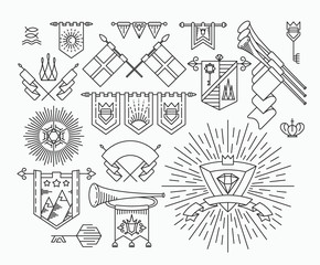 Set of linear graphical flags and royal design elements