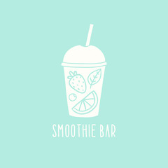 Smoothie bar logotype. Vector hand drawn cup to go