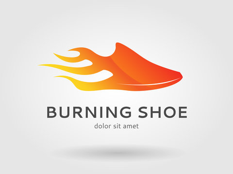 Burning running shoe. Logo for company. Vector.