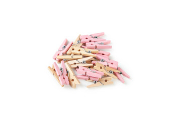 Wood clothespins isolated on white