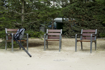 photo gear on a chair