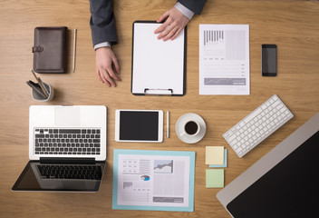 Businessman's desk top view