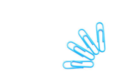 Blue paper clip on isolated white