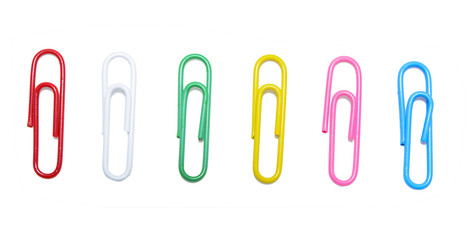 Colorful paper clip set on isolated white
