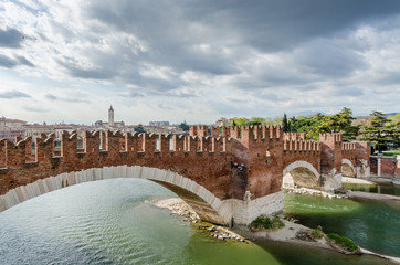 Castelvecchio, bridge and fortress, Adige river, Veneto, Italy
