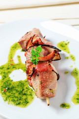 Pork and bacon skewer