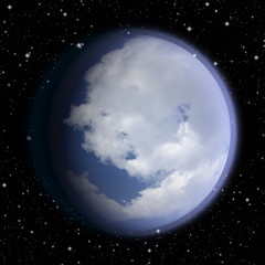 Blue planet covered with clouds