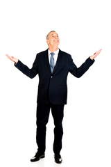 Full length businessman with hands open gesture