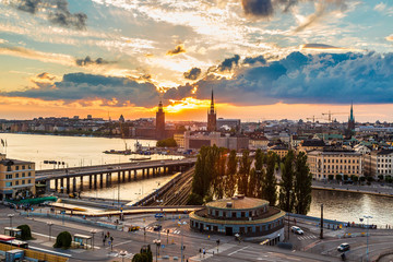 Scenic summer night panorama of  Stockholm, Sweden
