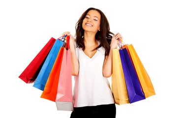 Fototapeta na wymiar Happy smiling woman with shopping bags.