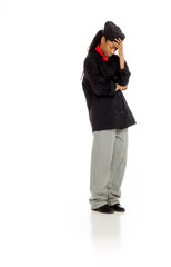 Model hiding face shame