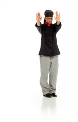 Model isolated stop sign with hand