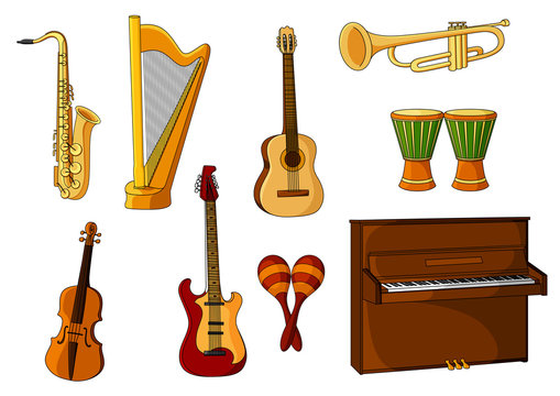 Large set of various musical instruments