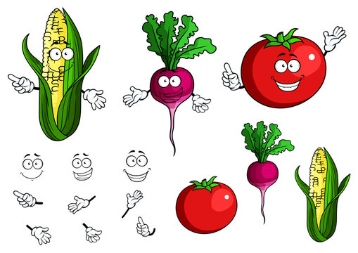 Fresh healthy happy cartoon vegetables