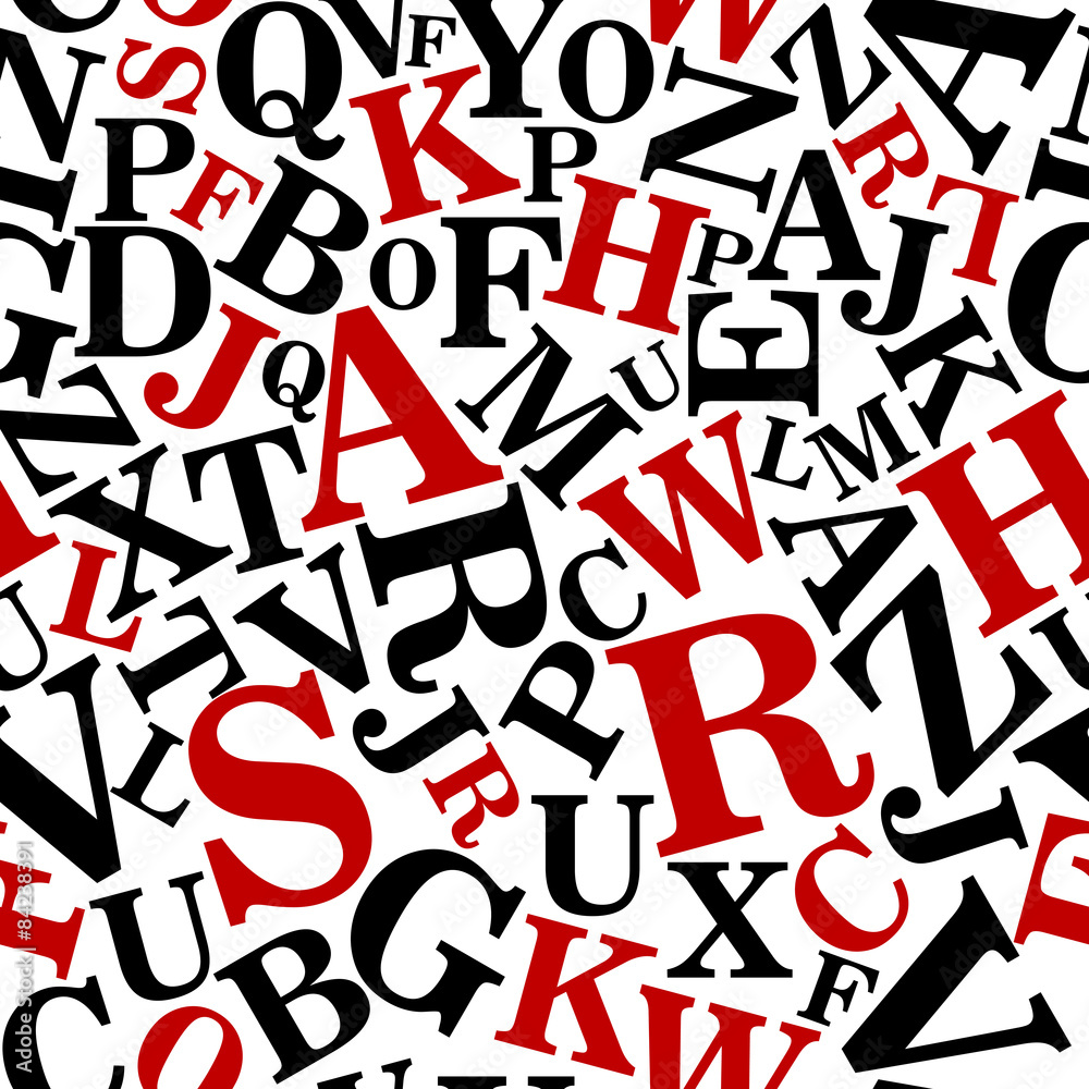 Poster black and red alphabet letters seamless pattern