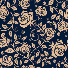 Medieval seamless pattern with roses