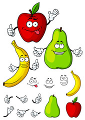 Smiling happy cartoon pear, apple and banana fruits