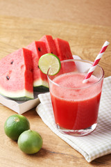 Healthy watermelon lime smoothie and fresh watermelon