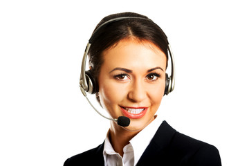 Happy phone operator in headset