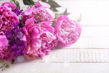 Background with fresh peonies flowers