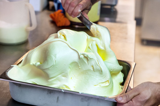 Man Making A Fresh Batch Of Vanilla Ice Cream