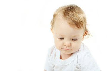 Naklejka premium Beautiful baby boy on white background