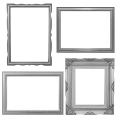 Set of silver frame and wood vintage isolated on white backgroun