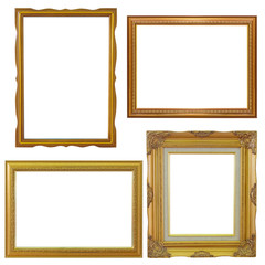 Set of golden frame and wood vintage isolated on white backgroun