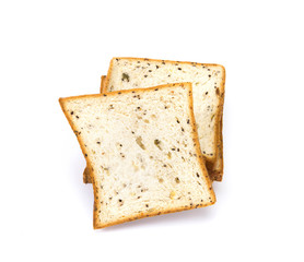 cereal and black sesame bread on white background