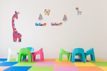 Children room decorated with rainbow color