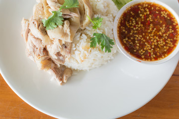 Fast Food Chicken rice steam of Thailand.